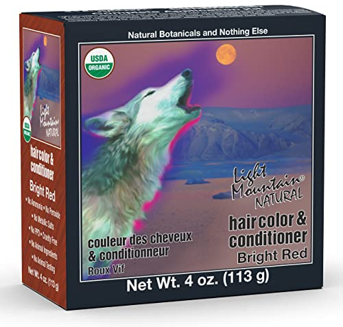 Light Mountain Henna Hair Color & Conditioner - Bright Red Hair Dye for Men/Women, Organic Henna Leaf Powder and Botanicals, Chemical-Free, Semi-Permanent Hair Color, 4 Oz