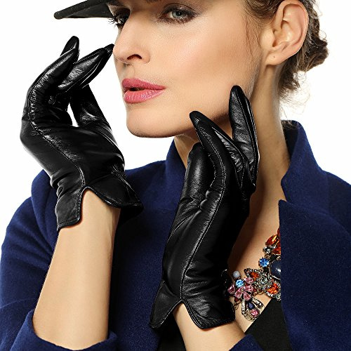 WARMEN Women's Touchscreen Texting Genuine Nappa Leather Glove Winter Warm Simple Plain Cashmere & Wool Blend Lined Gloves (X-Large (8), Black (2017 New Touchscreen/Cashmere Blend Lining))