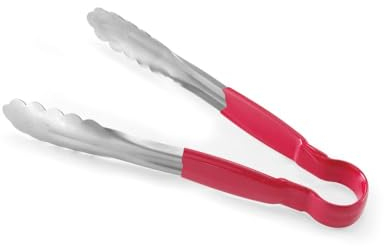 HENDI Servierzange HACCP, Griff beschichtet in den HACCP farben, Küchenzange, Lebensmittel Zange, Grillzange, Kochzange, 250mm, Edelstahl, Rot
