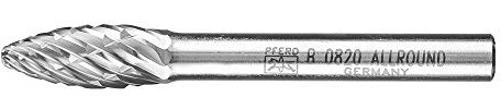 PFERD HM-frässtift, flamform B, tandning ALLROUND, frässtift ø 8 mm, skaftdiameter 6 mm, längd 60 mm, 21001015 – för mångsidig användning på de viktigaste industriella materialen