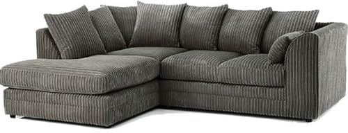 CHICAGO JUMBO CORD CORNER SOFA 5 COLOURS - LEFT/RIGHT HAND (Charcoal Grey, Left Hand Corner Sofa)