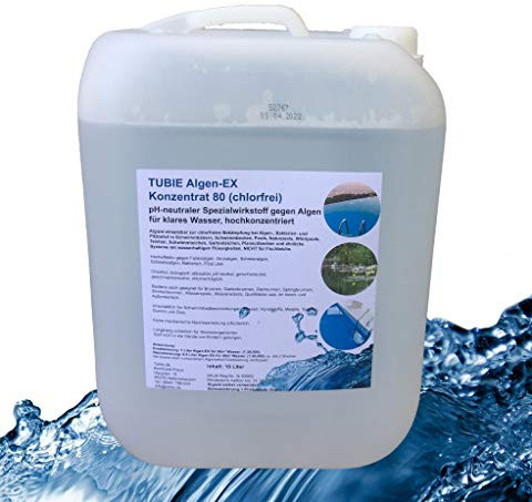 TUBIE Premium Algen-EX Konzentrat chlorfrei Algenentferner Wasserklärer Algenvernichter Teichreiniger Algizid Pool & Teich (10 Liter)