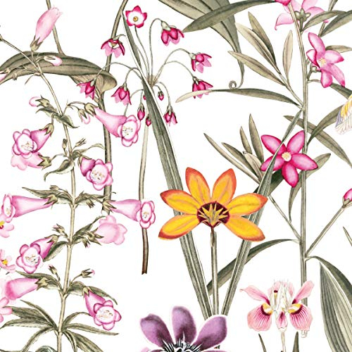 anna wand – Selbstklebende Bordüre/Borte/Wandbordüre „Botanical Garden” Blumen floral – Mehrfarbig auf Weiss – 450 x 11.5 cm – Made in Germany