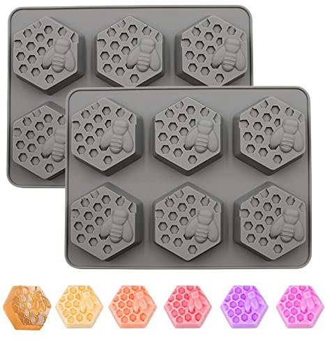 Hoshisea 2 Moldes de Silicona para Jabón con Patrón Abeja y Panal 6 Agujeros, Molde de Fondant de Patrón, Utilizado para Hornear Dulces, Nueces, Moldes para Pasteles de Gelatina