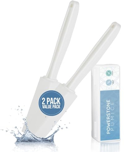 Powerstone Pumice Stone Toilet Bowl Cleaner with Extra Long Handle - 2 Pack | 3'' Longer Handle | Remove Hard Water Stains, Rings & Limescale from Toilets, Bathtubs, Sinks, Pools, BBQ