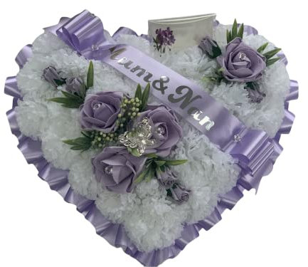 Funeral Flowers Wreath large Heart Memorial Tribute Artificial Silk butterfly tribute mum, dad, gran, nan (LILAC)