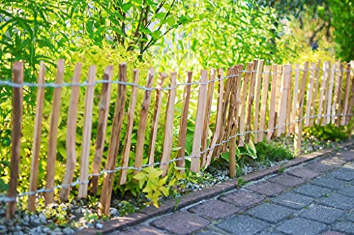 Sevico Staketenzaun imprägniert Haselnuss Holzzaun Haselnussholz Zaunlatte Rollzaun Kastanienzaun Gartenzaun 60 cm x 5m+ Pflock, Lattenabstand: 7-8 cm
