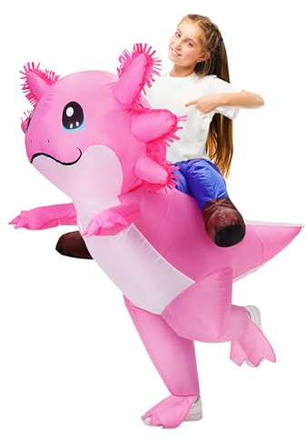 Stegosaurus Inflatable Axolotl Costume for Kids Halloween Costumes Kid Blow Up Costume Ride on Axolotl Costumes for Girls Boys Cosplay Party