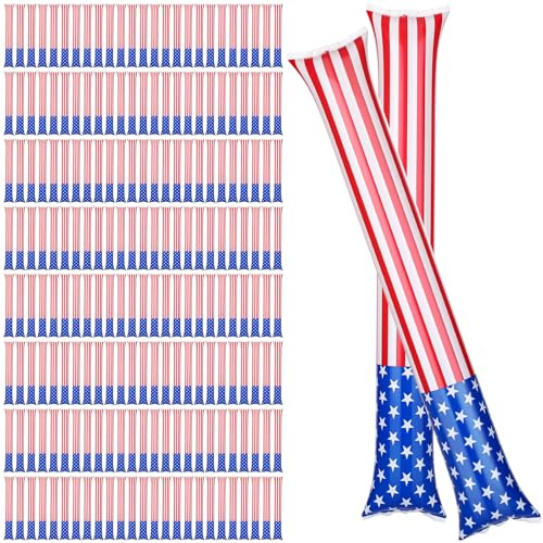Motionchic 200 Pcs American Flag Thunder Sticks Bulk USA Red White Blue Patriotic Flag Inflatable Noise Makers 4th of July Independence Day Celebration Parade Decoration for USA Patriotic Supply