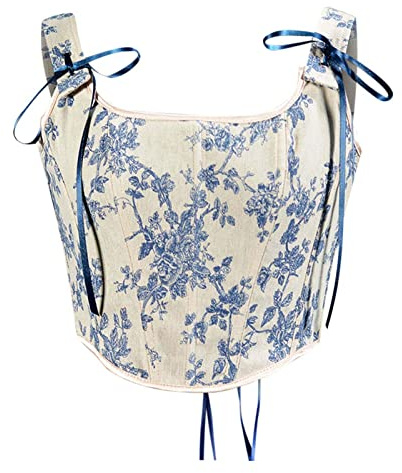 Antermaxier Donne Vintage floreale stampa gilet fiore ricamo modello stretto coulisse Tie-up serbatoio Bustier Corsetto