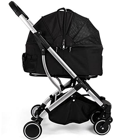 Hundebuggys für mittelgroße und kleine Hunde, verbesserte Haustierbuggys mit 4 Rädern, Katzenbuggys mit abnehmbarer Tragetasche, atmungsaktivem Autositz, Netzbeladung mit großer Kapazität (schwarz)