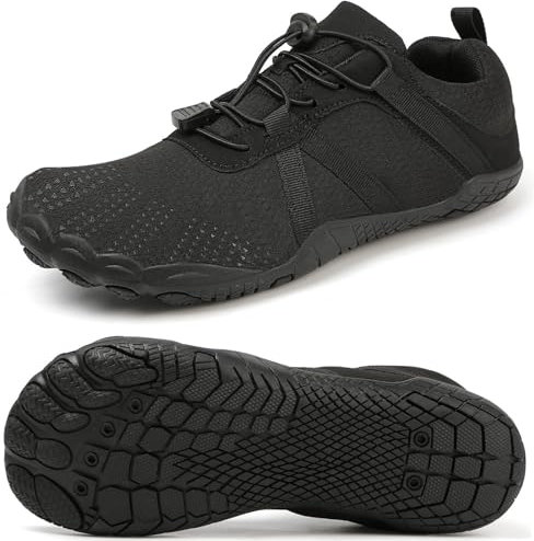 Barfußschuhe Damen Barfussschuhe Herren Zehenschuhe Barfuß Fitnessschuhe Leicht Straßenlaufschuhe Minimalschuhe Barefoot Shoes Schwarz-1