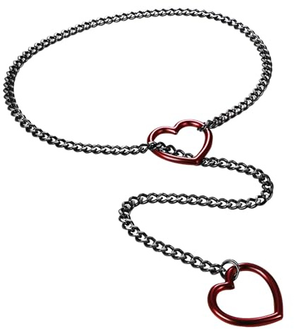 Flongo Choker Lariat halsband för kvinnor: Guld silver svart rostfritt stål lås hjärtkedja kubansk kedja pansarkedja med hjärta hänge punk sexig lång slip-kedja Y dropphalsband justerbar