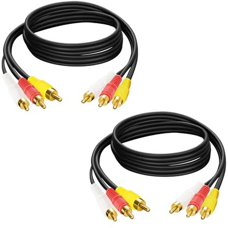 Qneneam 1.5m RCA to Male Audio Video Cable - 3-Phono Plug AV TV Lead for Enhanced Audio & Video Experience