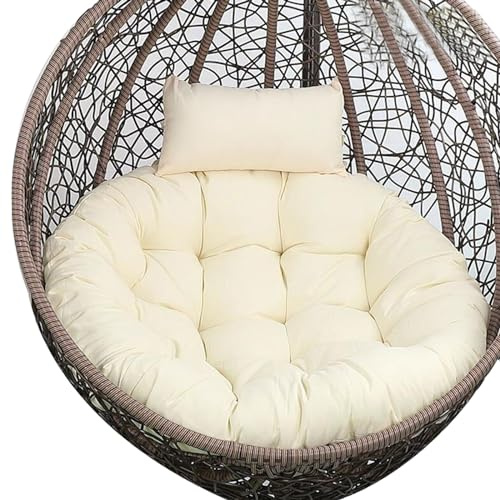Fauteuil à bascule suspendu en rotin avec grand coussin intérieur extérieur panier œuf chaise hamac couleur crème