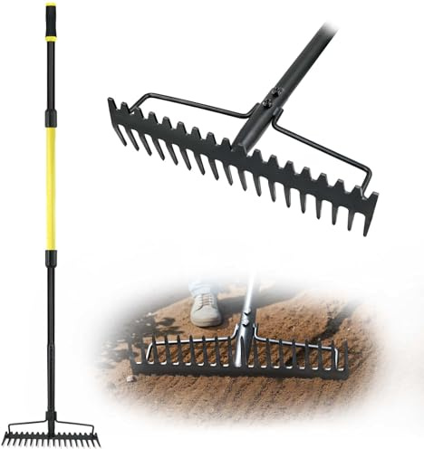 Jardineer Bow Rake Heavy Duty, Long Handle Metal Rakes for Gravel, Rocks, Lawns Leaves, Soil Leveling, Landscaping, Garden Rake with 18 Steel Tines (150 cm)