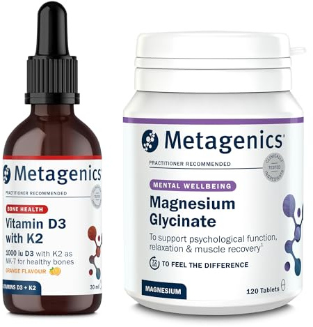 Metagenics Magnesium Glycinate & Vitamin D3 with K2 – Bone Strength, Immune Function & Calcium Absorption – 120 Tablets & 30ml Liquid Drops