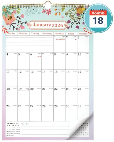 JIANTA Calendario da Parete 2025-2026, Calendario 2026 con Vista Mensile, Agenda Familiare A3, Calendario Verticale Grande, 18 Mesi da Luglio 2025 a Dicembre 2026