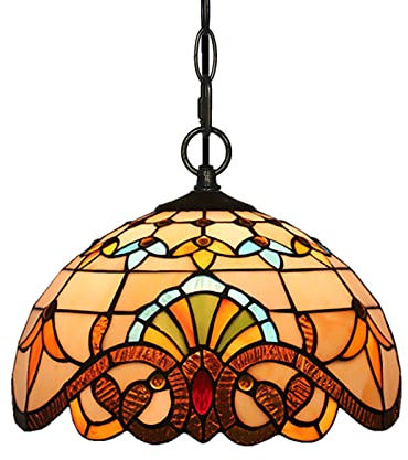 Lampada a sospensione Tiffany da 12 pollici per isola cucina, stile barocco, lampada a sospensione in vetro colorato blu, bianco e giallo, decorazione per sala da pranzo, bar, corridoio, soggiorno