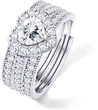 LOLIAS Corazón Anillos Mujer Plata Anillos Mujer Acero Inoxidable Ajustable Anillo Compromiso Plata Joyas de Mujer Regalos Mujer Cumpleanos