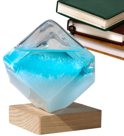 Barómetro de vidrio tormenta – Cubo para pronóstico meteorológico, estación meteorológica líquida con base, decoración del hogar de diseño moderno | Idea de regalo