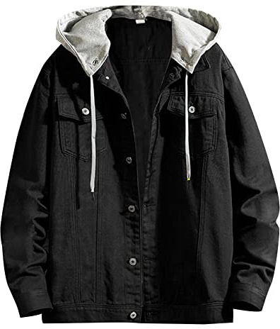 DASONLUE Men's Sweat Jacket Denim Vintage Jeans Jacket with Hood Loose Denim Coat Harajuku Denim Jacket Long Sleeve Leisure Hoodie Vintage Denim Jacket Y2K Teenager Casual Jackets