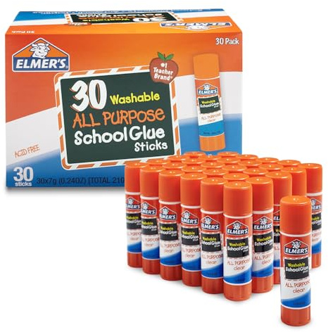 Elmer's All Purpose School Glue Sticks, Acid-Free and Washable, Clear, 7 Grams, 30 Count - Craft Projects, Poster, Classroom Supplies, #1 Teacher Brand