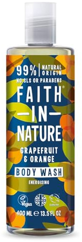 Faith In Nature Natural Grapefruit and Orange Body Wash, Energising Shower Gel, Vegan and Cruelty Free, No SLS or Parabens, 400 ml