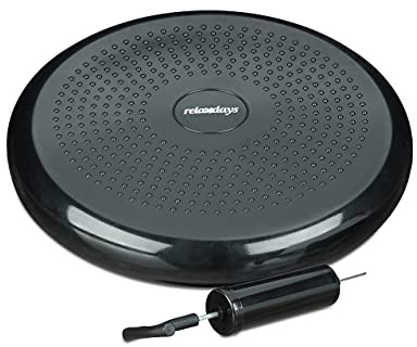 Relaxdays 3 x Balance Kissen, 140 kg Maximalgewicht, Balance Pad mit Luftpumpe, Ballsitzkissen mit Noppen, Fitness Kissen, schwarz