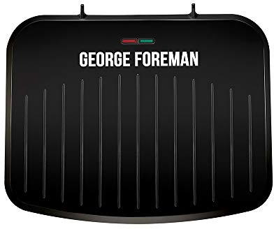 George Foreman Medium Electric Fit Grill [Non stick, Healthy, Griddle, Toastie, Hot plate, Panini, BBQ, Energy saving, Vertical storage, Easy clean, Drip tray, Ready to cook light] Black, 1630W 25810