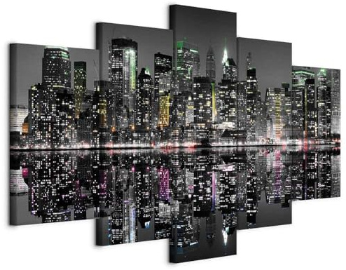 B&D XXL - Tableau Acoustique 225x112,5 cm 5 Parties - Décoration Murale Anti-Bruit Isolation Phonique Bureau Chambre Panneau Insonorisant Impression sur Toile - New York 030111-35