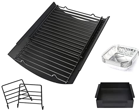 Hisencn Adjustable Ash Pan/Drip Pan, Porcelain Steel Grease Collection Pan with 15 Pack Aluminum Foil Drip Pan for Chargriller 5050 5650, with 2 Pack Fire Grate Hangers Replacement Parts