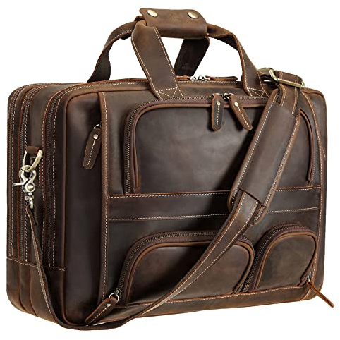 Polare Full Grain Cowhide Leather 17'' Laptop Large Briefcase for Men Business Messenger Bag Work Bag