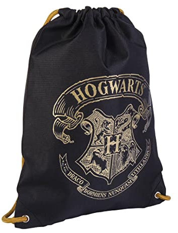 Harry Potter Rucksack mit Kordelzug, Schulrucksack, Jugend String-Rucksack, Gepäcktasche, Hogwarts und Gryffindor Design, Geschenk für Teenager (Schwarz)