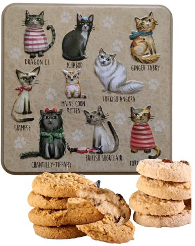 Embossed Biscuit Tin Gift Set | Stem Ginger & Lemon and Clotted Cream Chocolate Chip Shortbread Biscuit Gift | Valentines Day, Birthday Gift, Thank You Gifts | Mothers Day (Cats in Jumper)