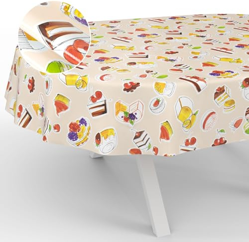 Vaxduk bordsduk tvättbar vaxduk vaxduk trädgårdsduk utomhus inomhus oval 240 x 140 cm skärkant efterrätt beige