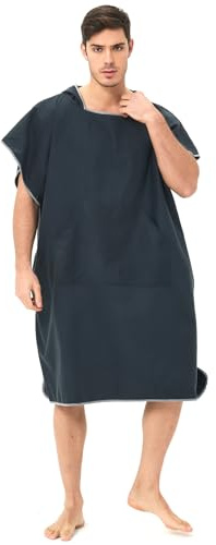 Poncho de Surf, 110 x 90 cm, Toalla de Poncho Adultos Microfibra con Capucha Bolsillo, Poncho Playa para Cambiar Mujer Hombre, Albornoz Natacion para Deporte Acuático Baño, Secado Rápido (Negro)