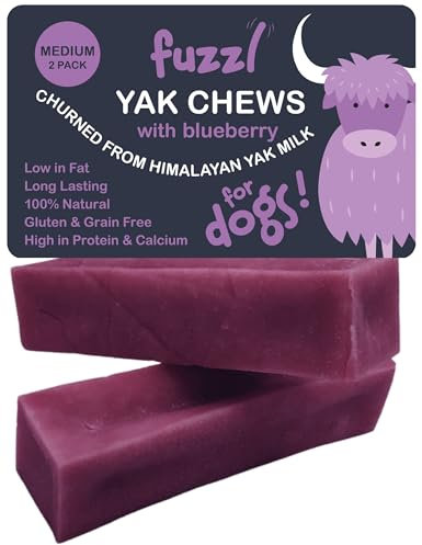 Fuzzl Premium Yak Kaukäse für Hunde, 2 Stück 140g, Blaubeere Geschmack, Natürliche Hundeleckerli aus Himalaya Yakmilch