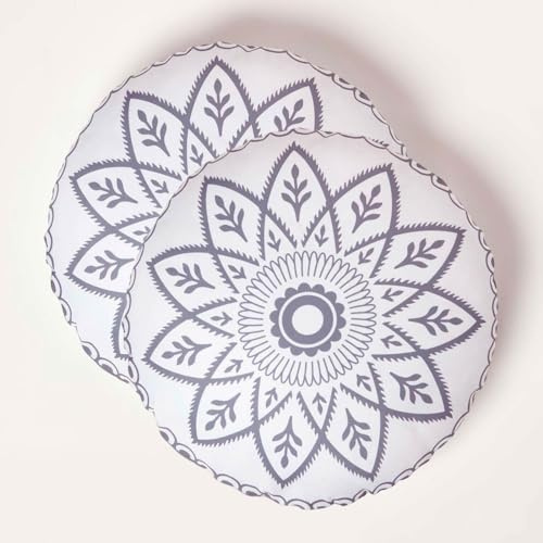 HOMESCAPES Set of 2 Outdoor Cushions Waterproof, Henna Round Filled Garden Cushion, Hypoallergenic Polyester, Decorative Pillows for Indoor & Outdoor Patio, Benches & Sofa - 40cm