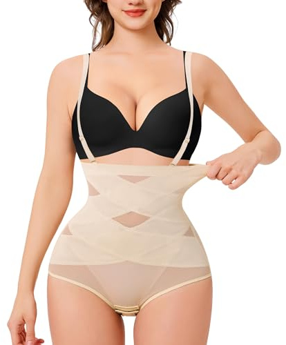 KUMAYES Braga Faja Reductora Mujer Invisible Cintura Alta Braguitas Moldeadoras de Barriga Levanta Glúteos Faja Sin Costuras Ajustable con de Hombro (FR/ES, Letras, M, Regular, Regular, Beige)