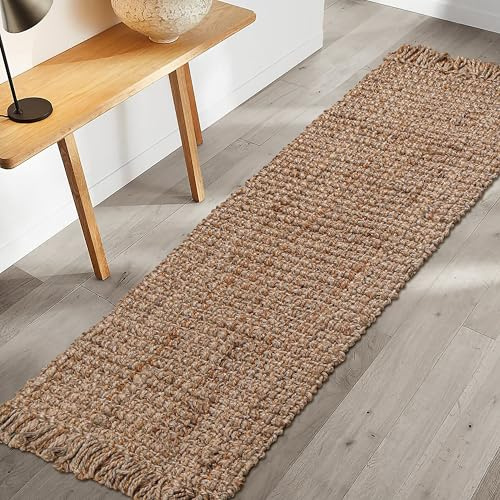 Hausattire Hand Woven Jute Runner Rug 22x72 - Natural, Reversible Farmhouse Boho Rustic Area Runner Rugs for Hallway, Kitchen, Living Room, Bedroom | 6 Feet Long Decorative Floor Rugs