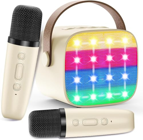 Karaoke maskin barn, mini karaoke-maskin med 2 mikrofoner, leksaker från 3–12 år flickor pojkar mikrofon presenter, bärbar Bluetooth-högtalare med rösteffekter och LED-lampor