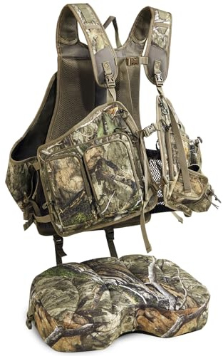 TR Turkey Vest with Seat,Turkey Hunting Vest Lightweight Run & Gun with Game Pouch, Multi-Pocket Hunting Vest with Thick Seat, for Mobile Hunters Men Women Camo