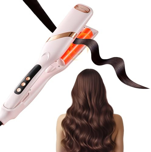 KBIBCK French Wave Curling Iron, Hair Waver Hair Crimpers for Women, Big Wave Hair Curler, Egg-Roll Hairstyle Water Ripple V-Shaped with 5 Heat Setting Anti-Scald Hair Care for Wide Deep Waves (Pink)