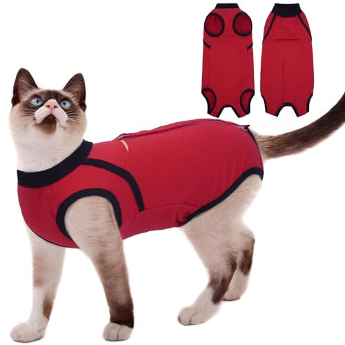 Hjyokuso Body Gatto Post Operatorio - Tutina Sterilizzata per Femmina e Maschio, E-Collar Alternativa, Impedisce Leccare Ferita Addominale Dopo Chirurgia
