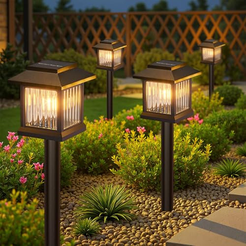 GEARLITE Solar Lights Outdoor Garden, 6 Pack Garden Lights Solar Powered Waterproof, Auto On/Off Ornaments Outdoor, Up to 10 Hours with 2800K LED Light for Yard Landscape Decoration
