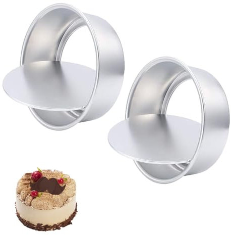 Basuit Baking Sets Cake Tin Set of 2 Aluminum Deep Pan Removable Bottom Non-Stick Tins 10 cm Bakeware Moulds for Wedding Birthday Anniversary (4 inch)