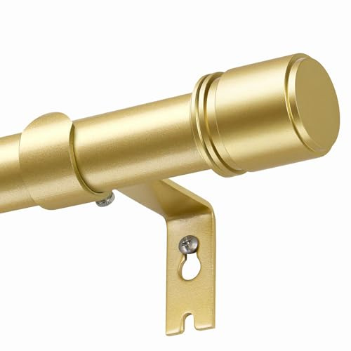 Gold Curtain Pole 80-218 cm, HOTOZON 25mm Extendable Curtain Poles for Eyelet Curtains, Adjustable Window Curtain Rod for Windows, Heavy Duty Drapery Rods with Cap Finials, Brackets