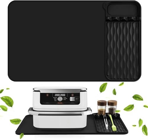 Ninipie Large Silicone Heat Resistant Mat for Countertop, 65×40 cm Air Fryer Accessories Mat for Ninja/Russell Hobbs/Tower/Salter with Kitchen Holder Pad, Heat Proof Mat for Air Fryer/Microwave/Oven