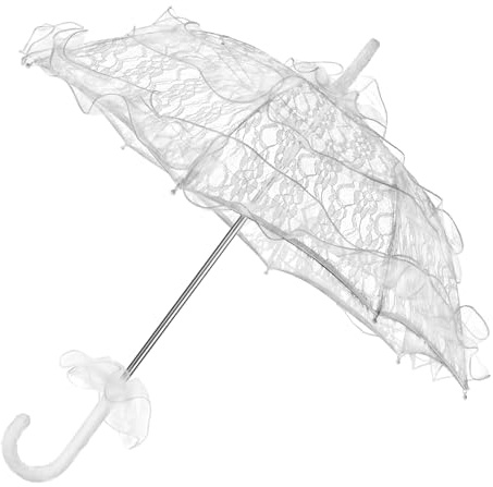 Hamibus Lace Umbrella for Tea Party, Vintage Parasol with White Floral Lace, Elegant Bridal Umbrella for Wedding, Garden Party & Victorian Photography, Gift for Women (Large)